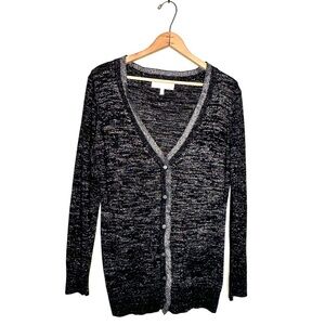 Victoria’s Secret | Black Silver Metallic V-neck Button Down Sweater Size Medium